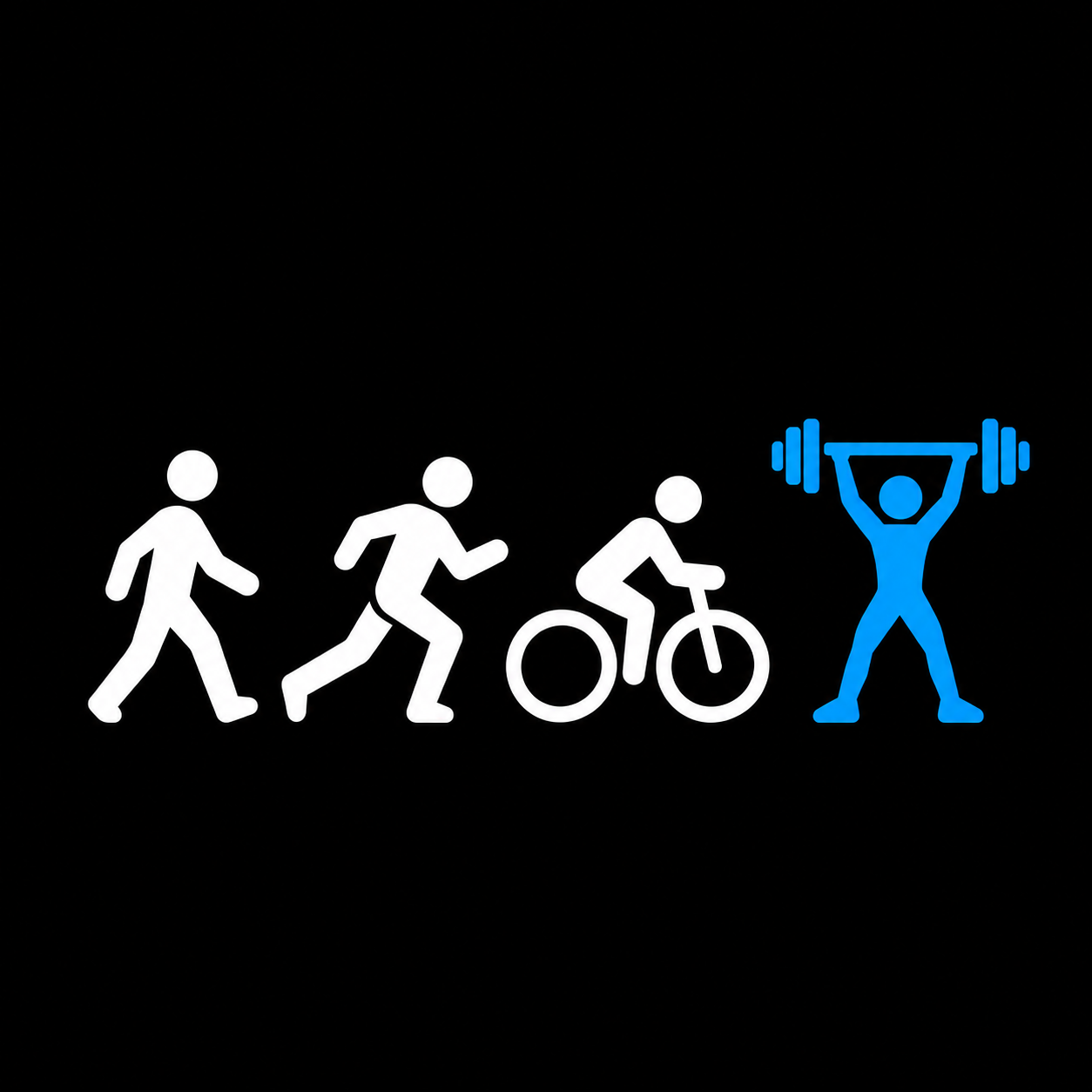 Kasvu's white walker, runner and cyclist, and blue lifter